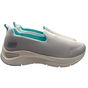 Skechers Sneakers Womens Size 10 Gray Teal Arch Comfort Athletic Slip On Shoes